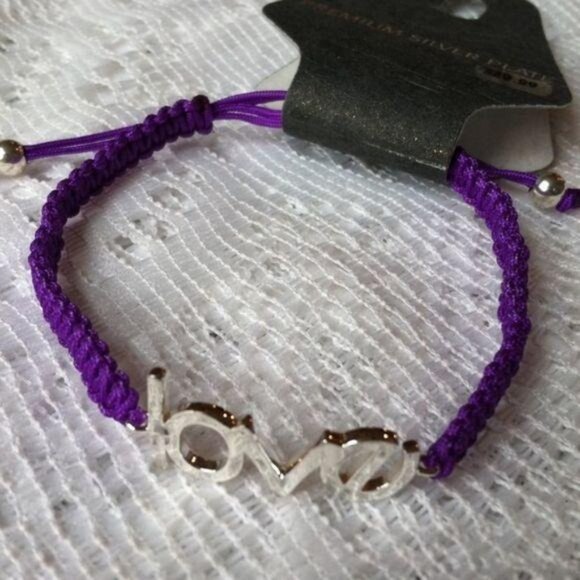 Jewelry - Premium Silver Plate LOVE Purple Cord Bracelet New
